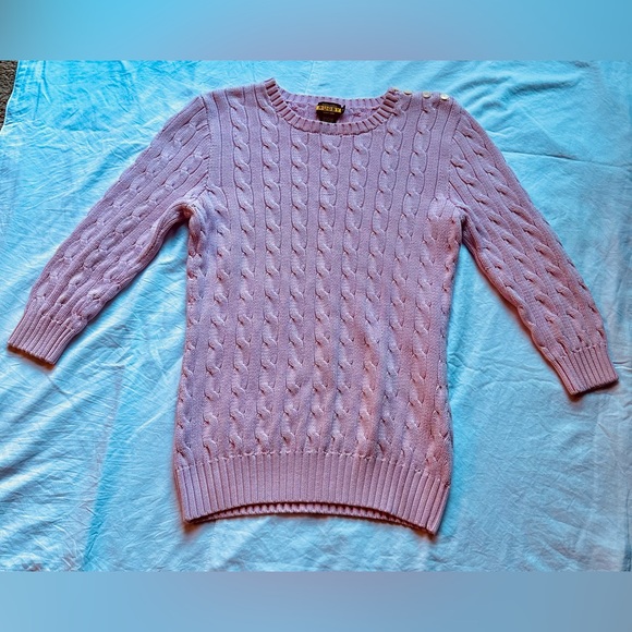Ralph Lauren Rugby Women’s Cable knit 100% Cotton 3/4 Sleeve Pink Sweater Medium - Picture 2 of 5